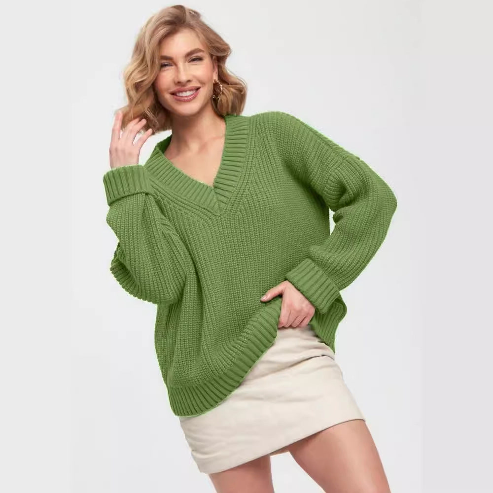 Casual V Neck Loose Knitted Sweaters