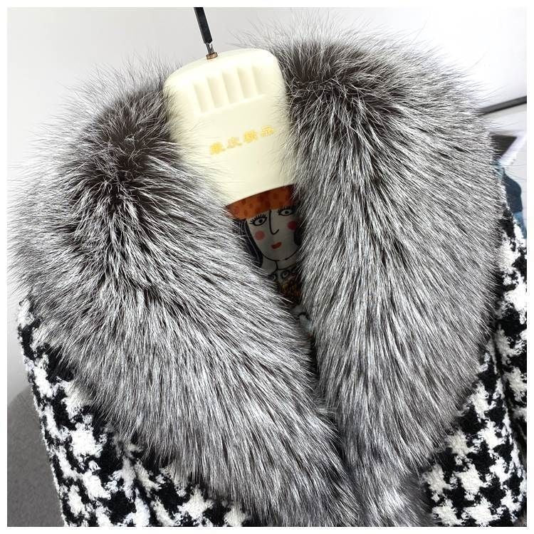 Women‘s Short Houndstooth Eco-friendly Fur Jacket