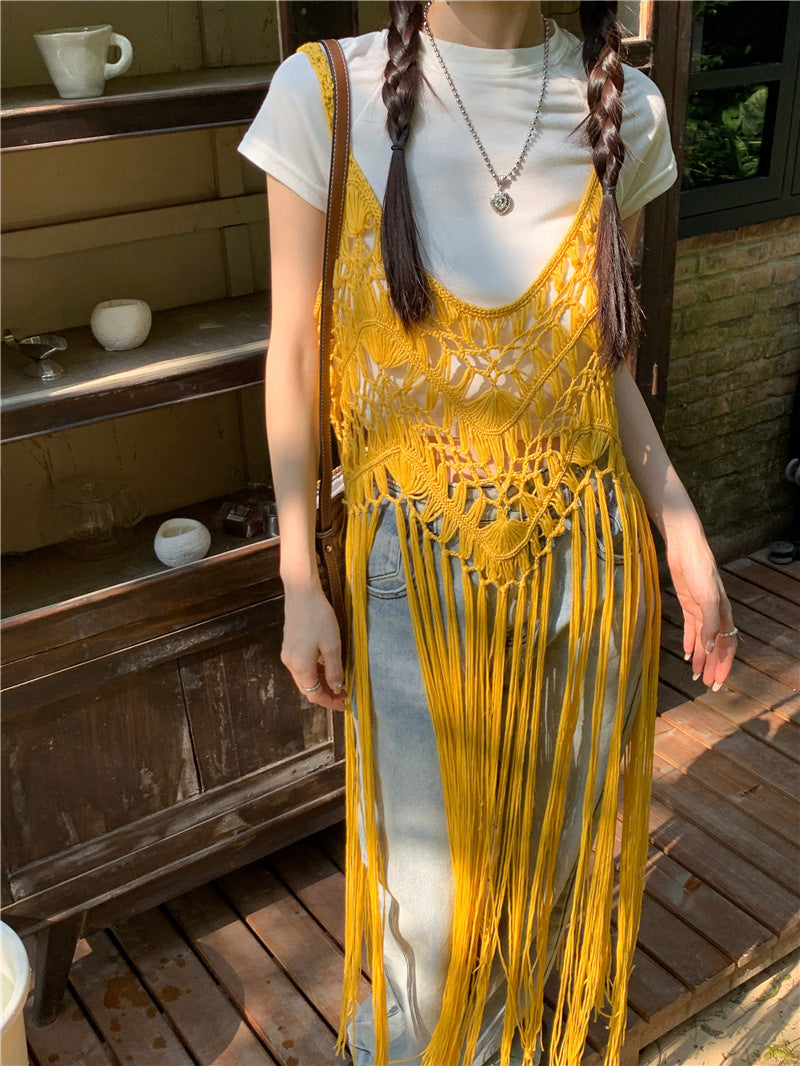 Summer Bohemia Sleeveless Tassels Tank Tops Dresses