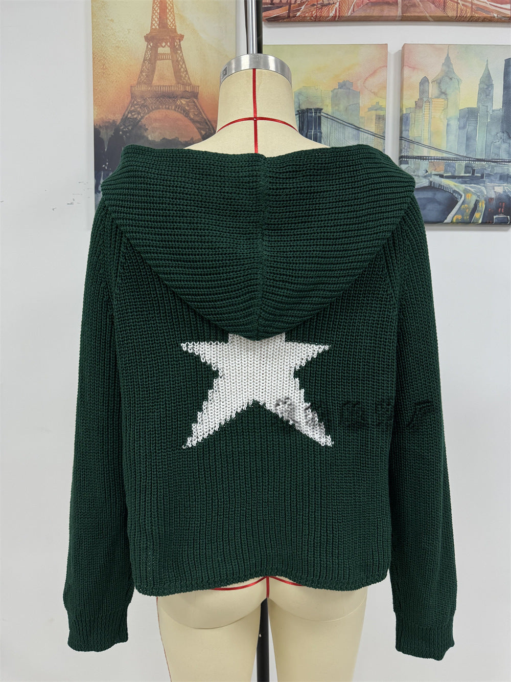 Casual Five Star Print Knitted Long Sleeves Sweaters