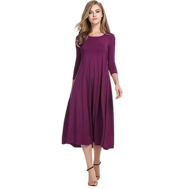 Casual Simple Design Round Neck Midi Dresses