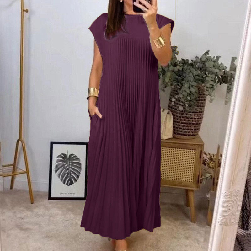 Elegant & Fashionable Round Neck Sleeveless Long Pleated Dress