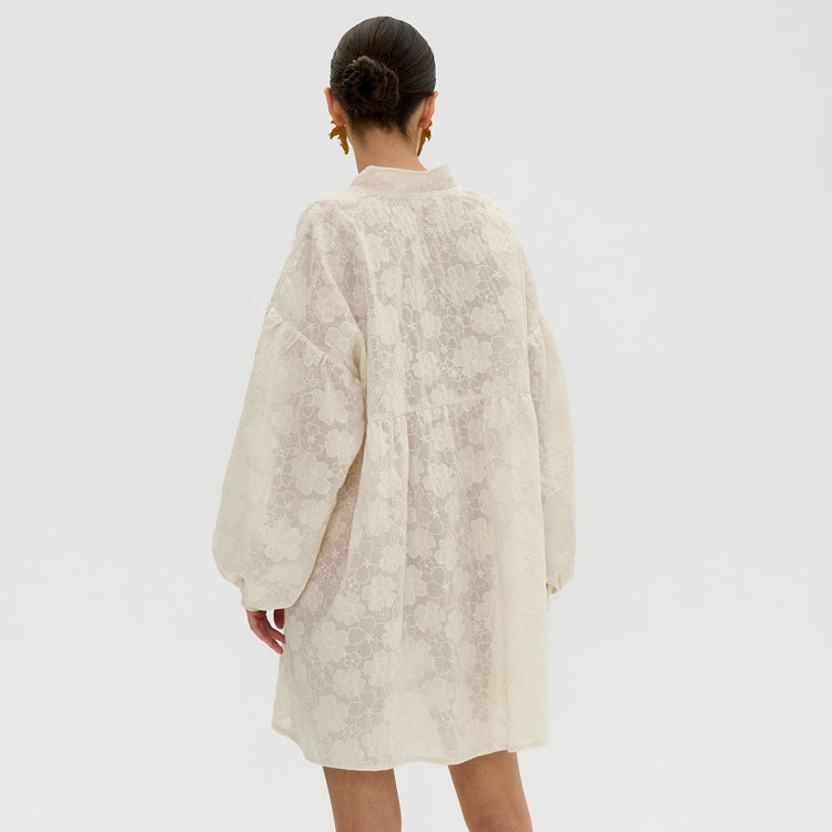 Sweetheart Jacquard Lace Shirt Dresses