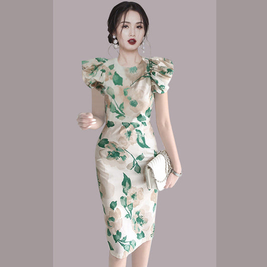 Elegant Summer Round Neck Green Leaf Women Sheath Dresses-Dresses-Free Shipping at meselling99