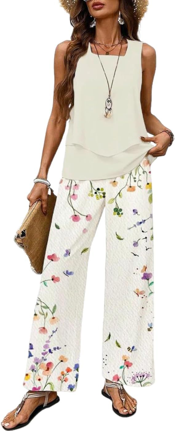 Women's Summer Sleeveless Layered Vest & Pants Set