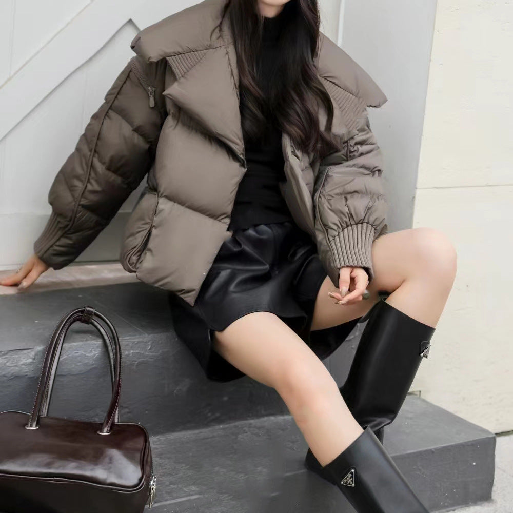 Women's Luxury Knit-Panel Down Jacket
