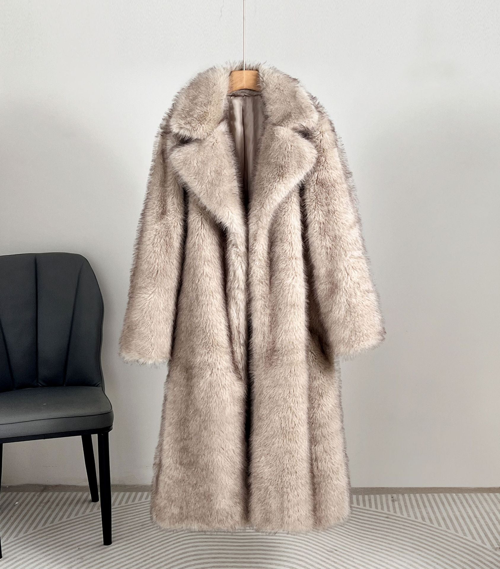 Women's Long Faux Fur Coat – Winter & Autumn Oversized Blazer Collar Jacket