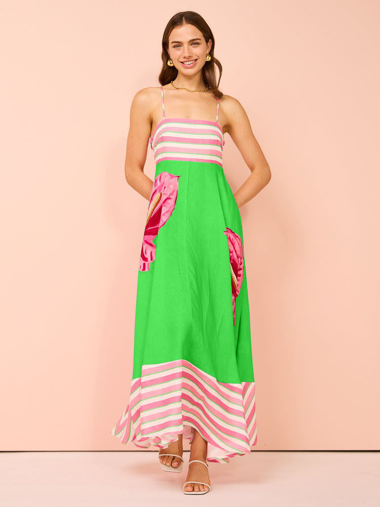 The Breezy Minimalist Floral High-Waist Swing Dress