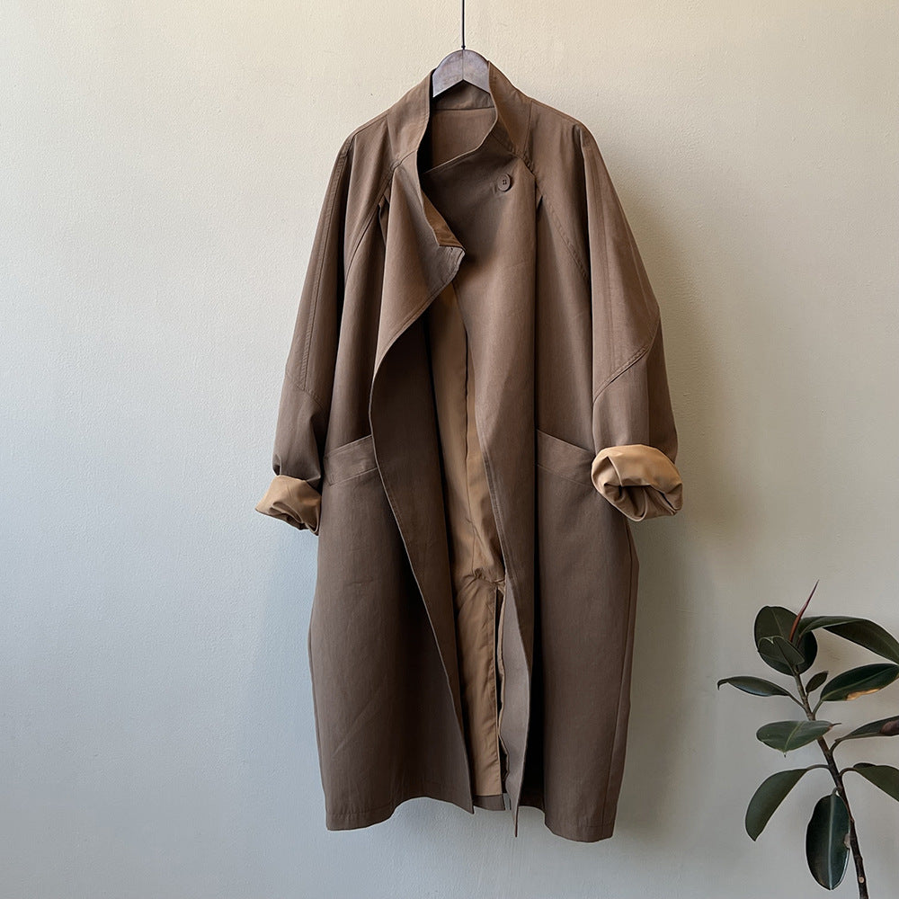 Retro Notch Lapel Single-Button Mid-Length Coat