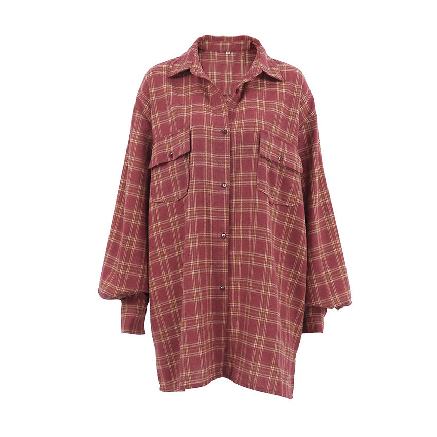 Vintage Red Plaid Long Sleeves Shirts