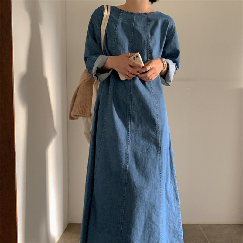 Casual Simple Design Denim Long Cozy Dresses-Dresses-Free Shipping at meselling99