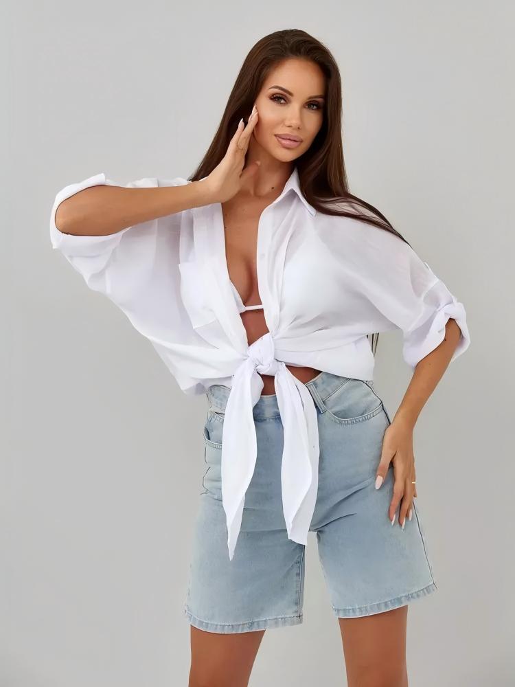 Casual Resort Solid Color Tunic, Bikini Shirts, Sun Protection Shirt