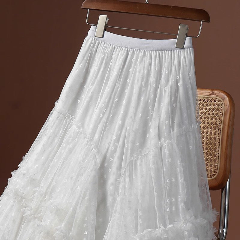 Plus-Size A-Line Tulle Skirt with Jacquard Heart Design