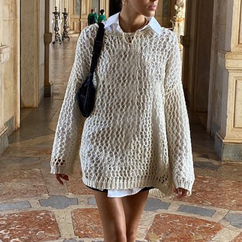 Women's Summer Boho Crochet Mesh Knit Oversized Pullover.