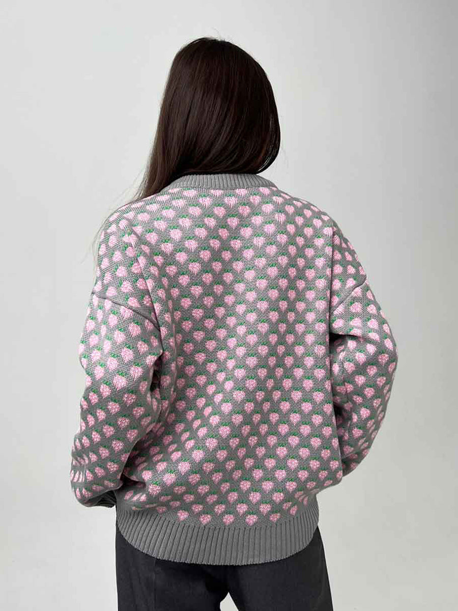 Oversized Strawberry Print Sweater