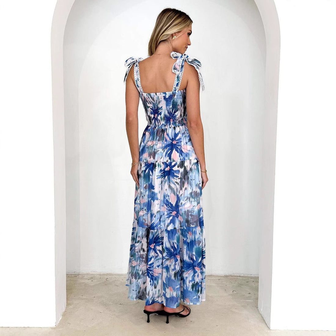 Floral Print Maxi Dress with Smocked Waist & Adjustable Spaghetti Straps