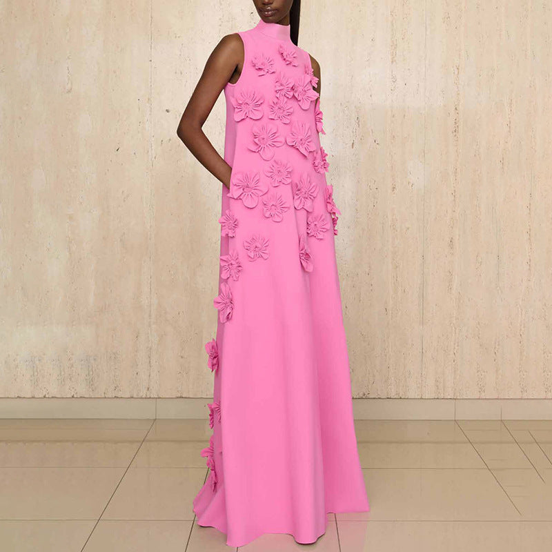 Elegant Stand Collar Sleeveless Maxi Dress