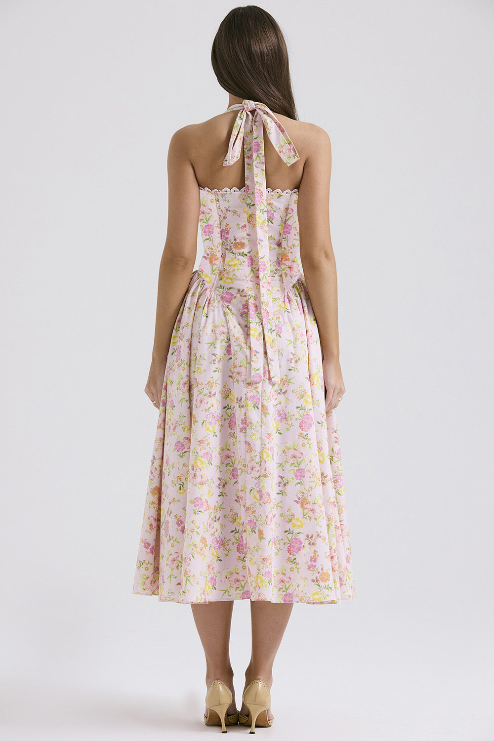 Women's Summer Floral Print Bodycon Halter Neck Maxi Dress