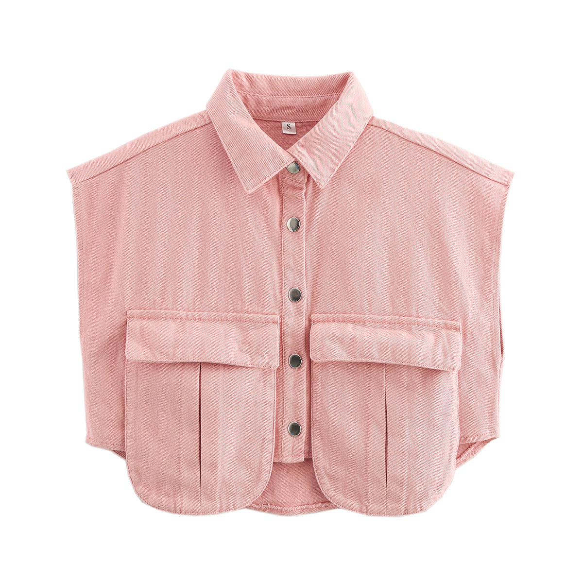 Women's Solid Color Oversized Pocket Sleeveless Polo Collar Denim Shirt Top