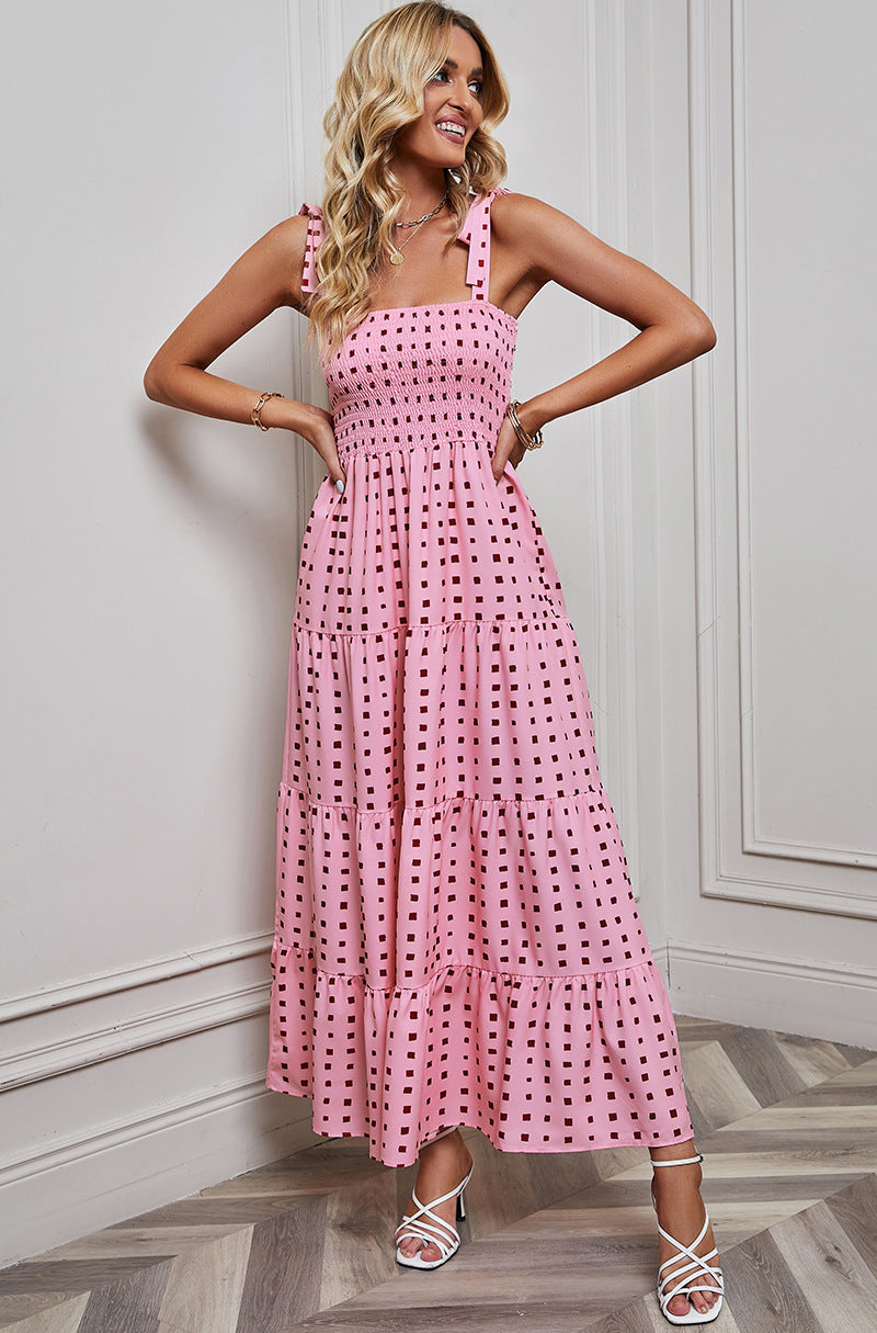 Women's Sexy Backless Print Vacation Style Strappy Dress