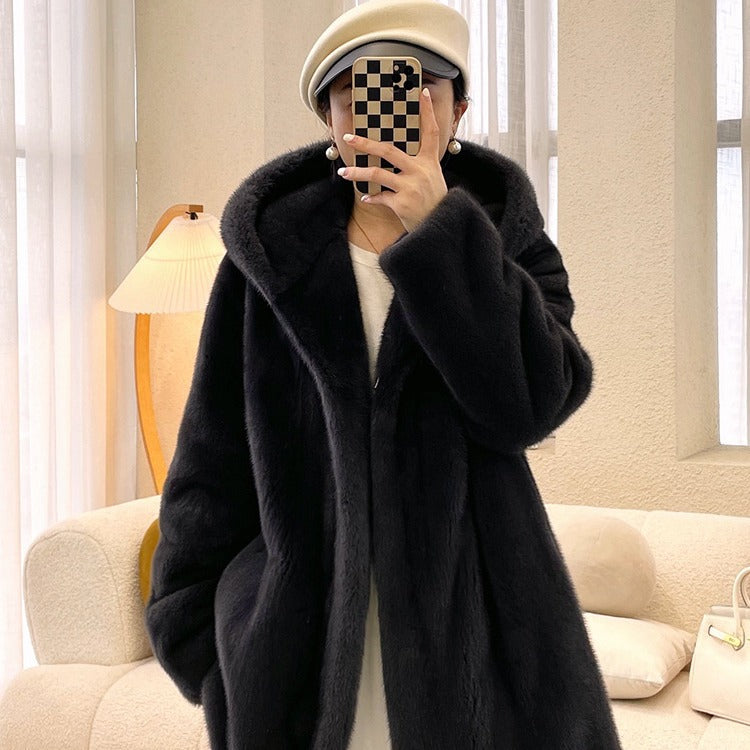 Casual Faux Fur Midi Length Jacket Coats