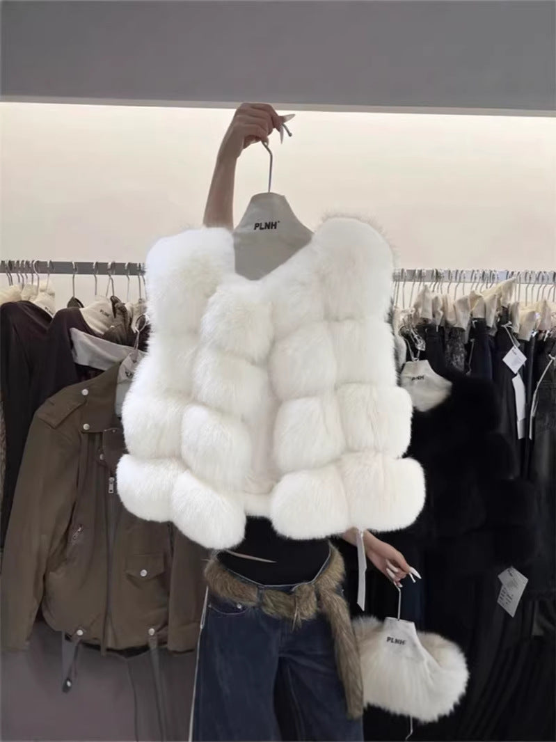 Classic Spliced Short Faux Fox Fur Vest