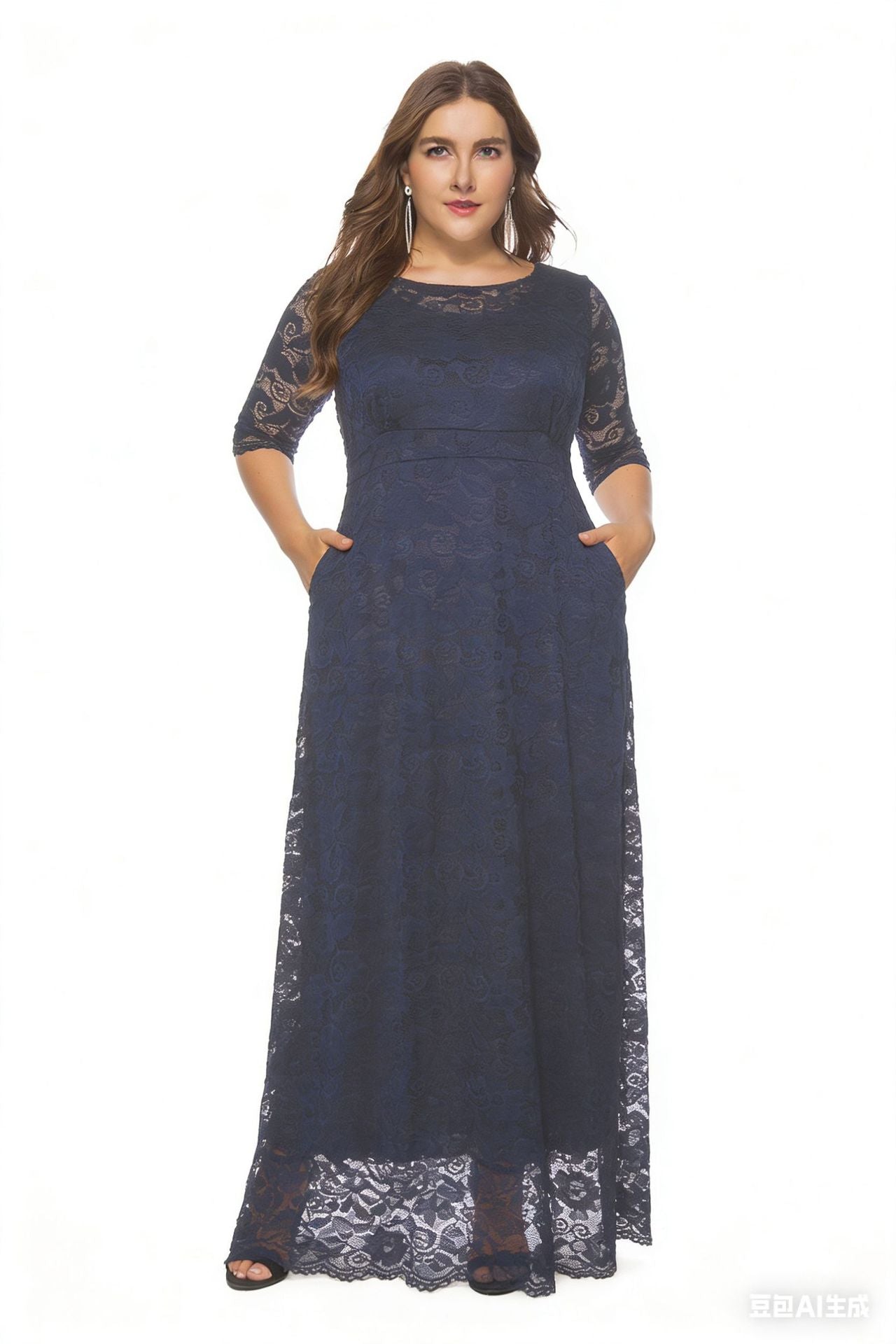 Plus Size Lace Evening Gown with Pockets