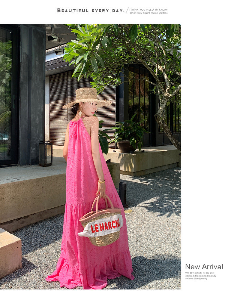 Women's Halter Neck Embroidered Maxi Dress