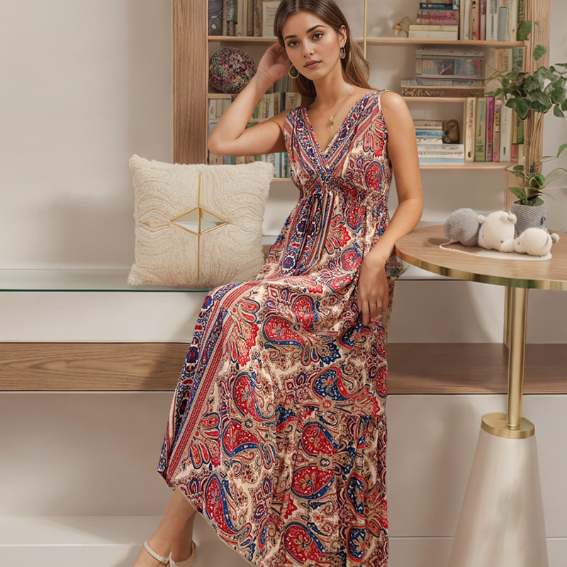 Bohemian Cotton Sleeveless V Neck Long Maxi Dresses