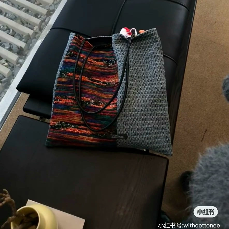 Bohemian Navy & Color Block Canvas Tote Bag