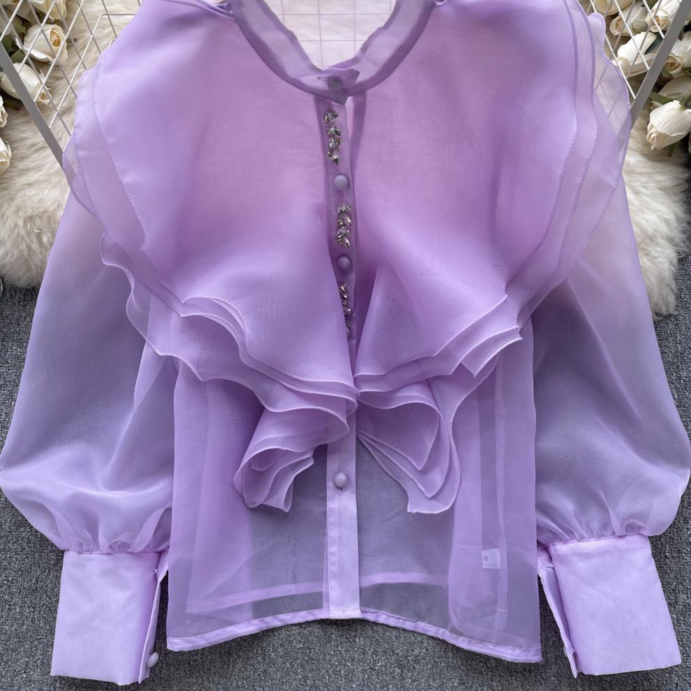 Fairy Style Ruffled Mesh Long Sleeve Shirt