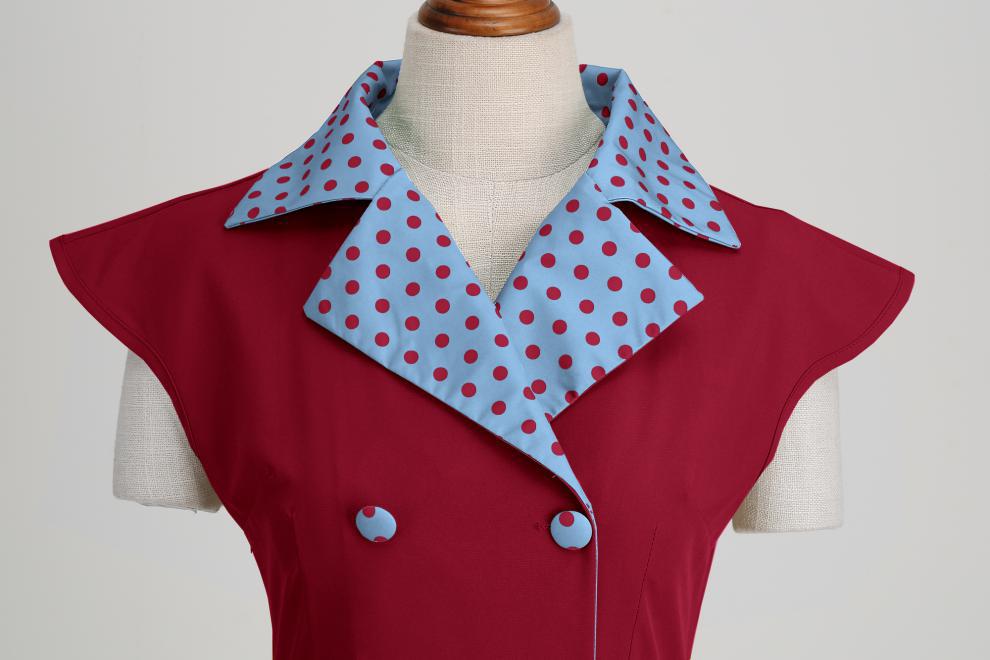 Elegant V-Neck Polka Dot & Solid Color A-Line Dress with Belt for Women