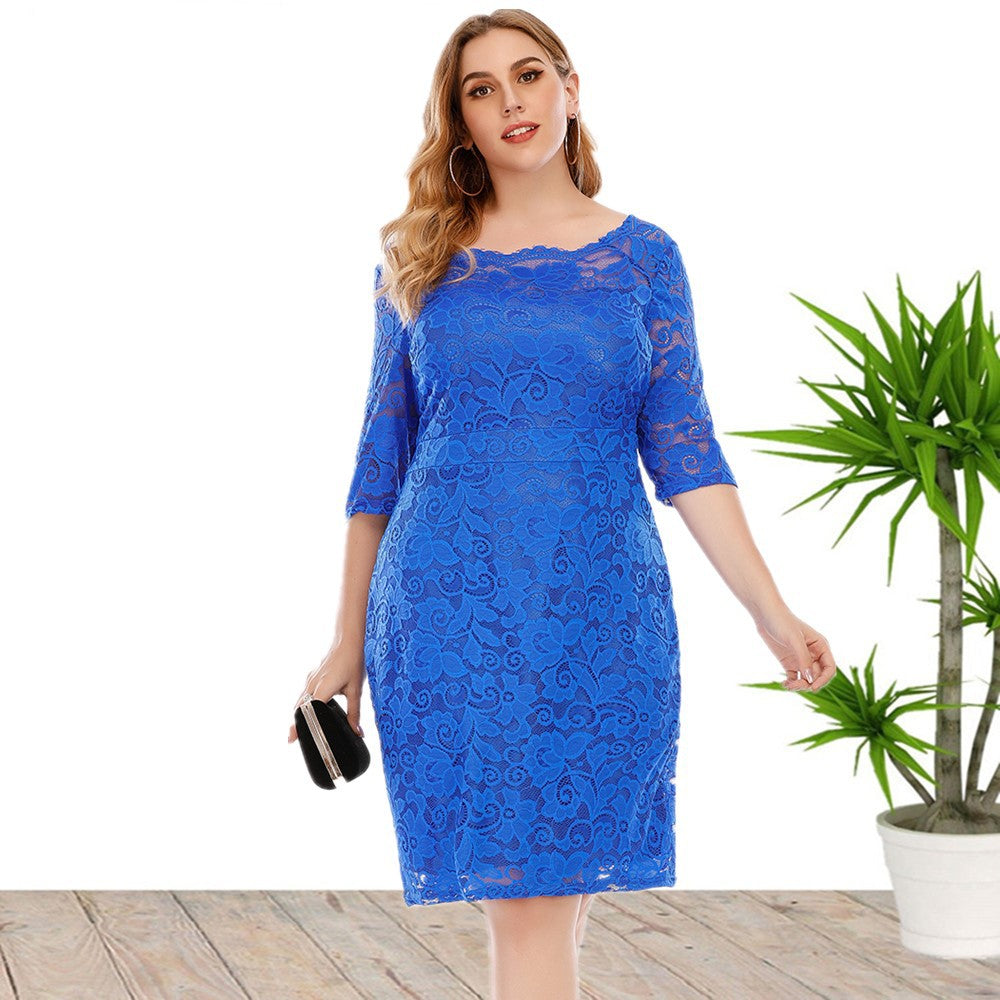 Women Plus Sizes Lace Midi Dresses-Plus Size Dresses-Free Shipping at meselling99