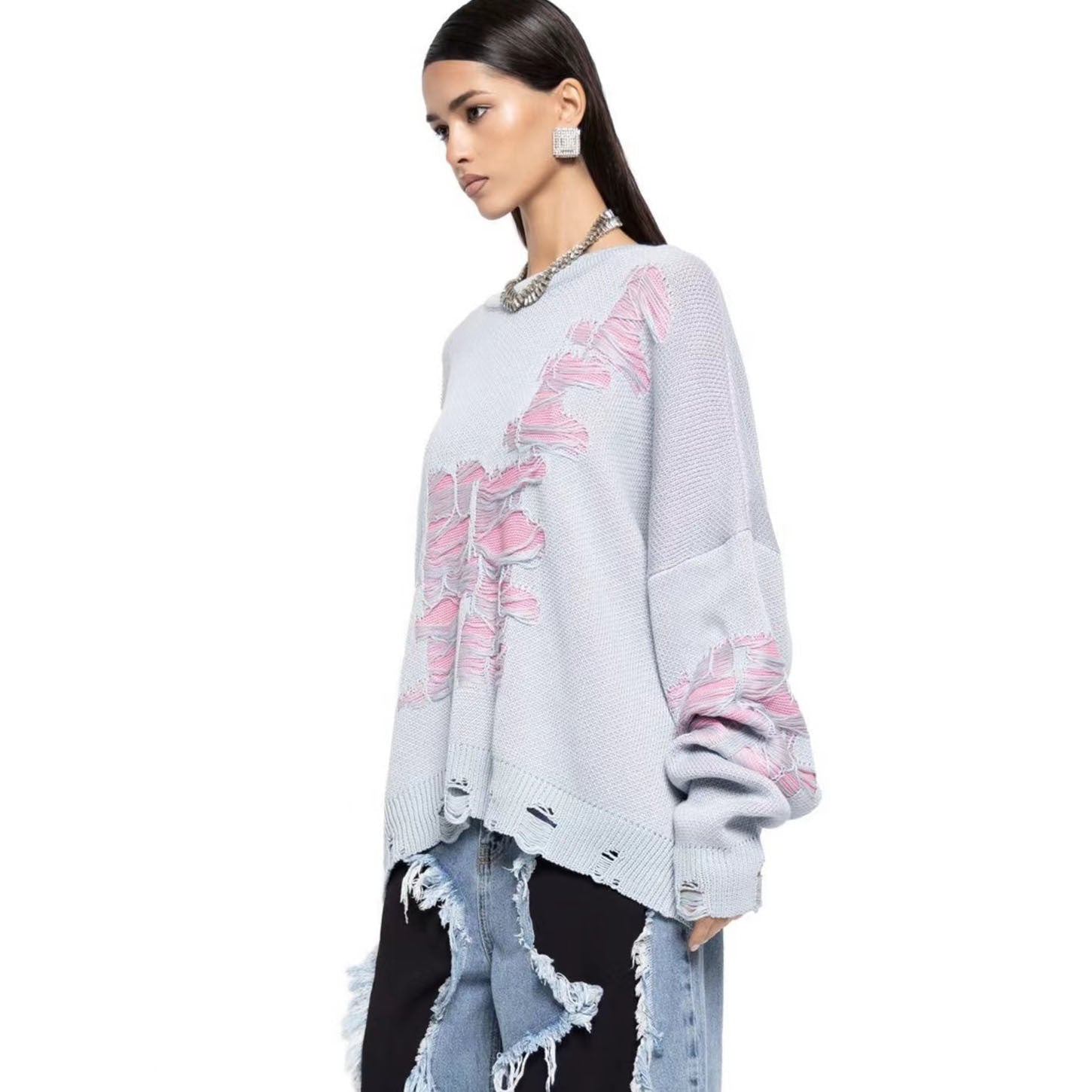 Designed Casual Broken Knitted Women Sweaters