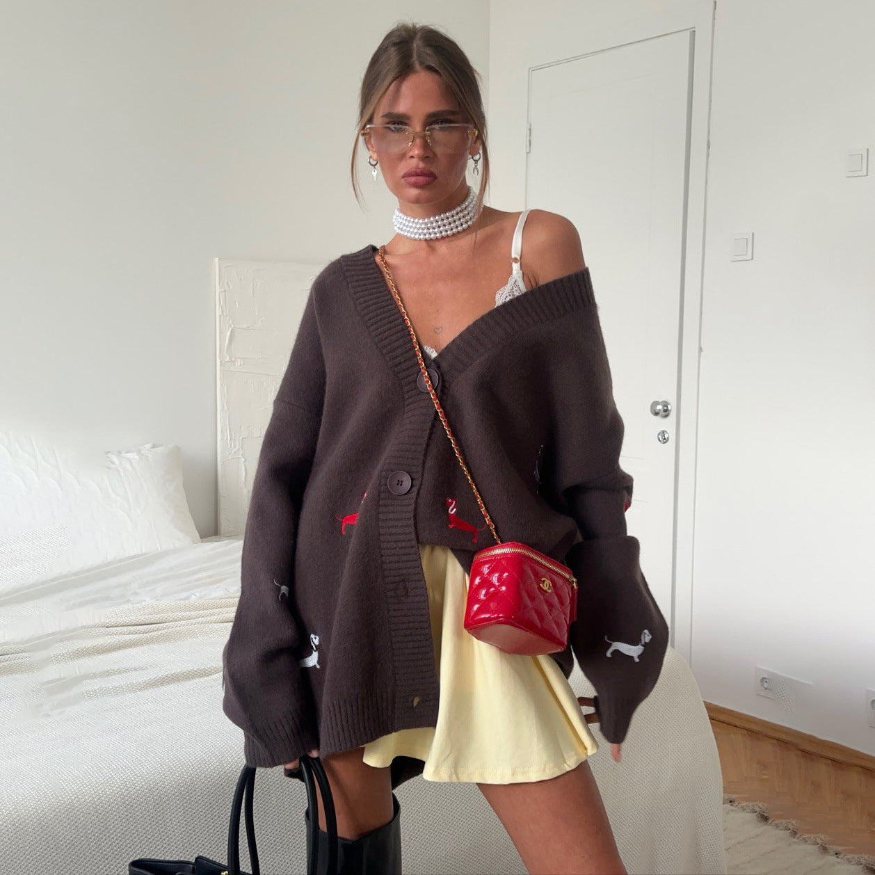 Women's Oversized Casual Knitted Embroidered Sweater Coat