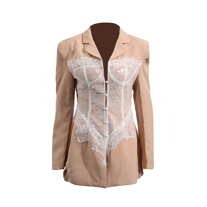 Women Lace Panel Corset Blazer