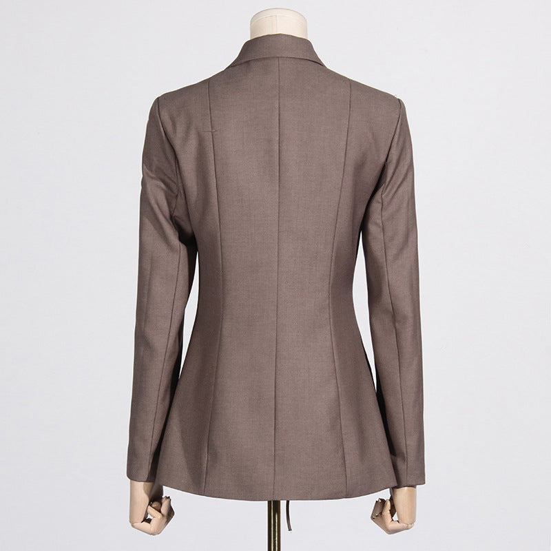 Women's Designer V-Neck Lace-Up Belted Asymmetrical Blazer Jacket