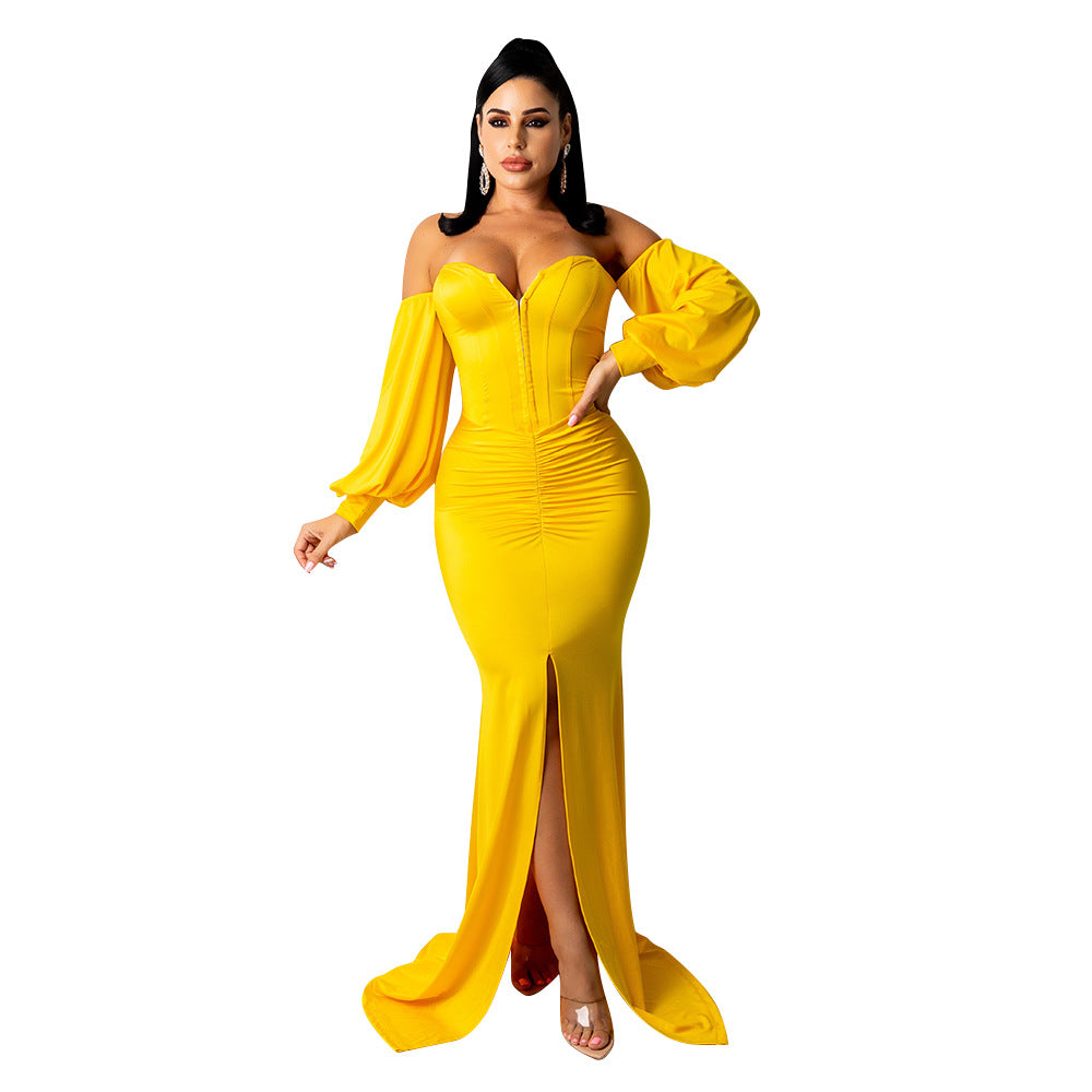 Sexy Off The Shoulder Night Party Dresses-Dresses-Yellow-S-Free Shipping at meselling99