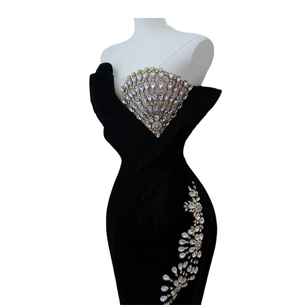 Black Strapless Sequin Mermaid Evening Gown