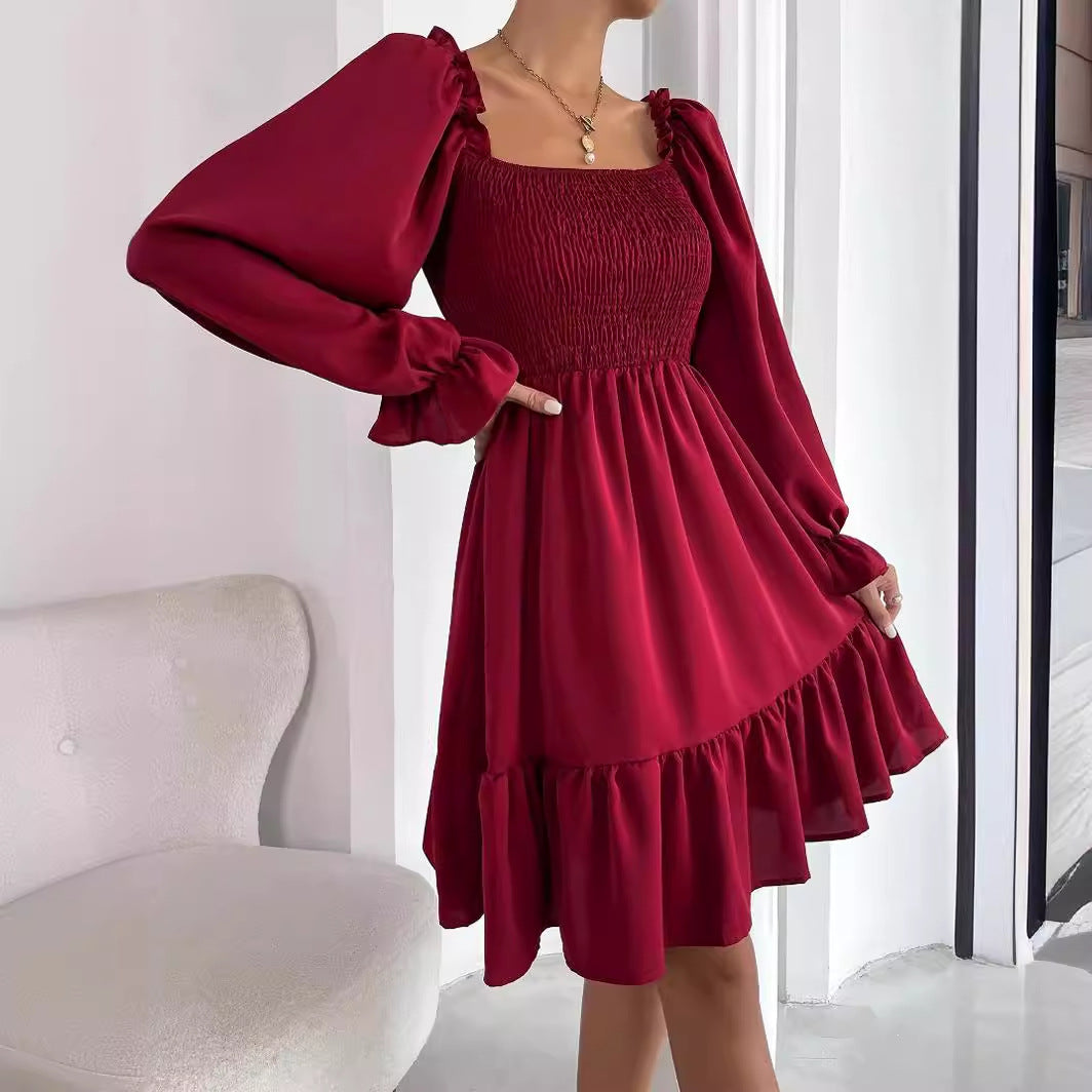 Elegant Square Neckline Long Sleeves Short Dresses