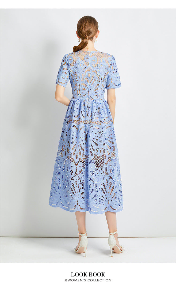 Elegant Slimming Waist with Hollow-Out Lace & Contrast  Dresses