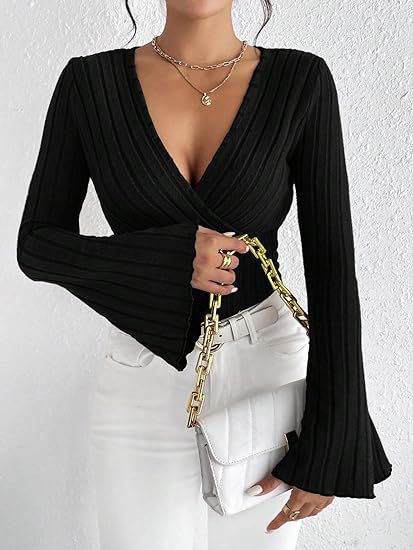 Fashion V Neck Knitted Long Sleeves T Shirts