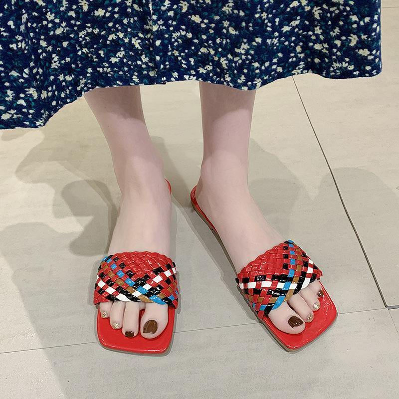 Large-size Woven Flat-bottomed Casual Beach Slippers-STYLEGOING