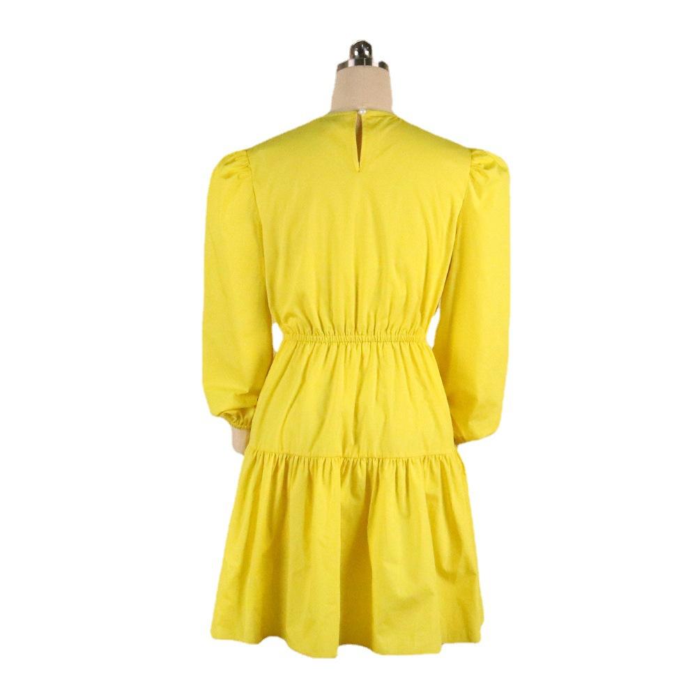 Yellow Women Ruffled Plus Sizes Short Dresses-Casual Dresses-Free Shipping at meselling99