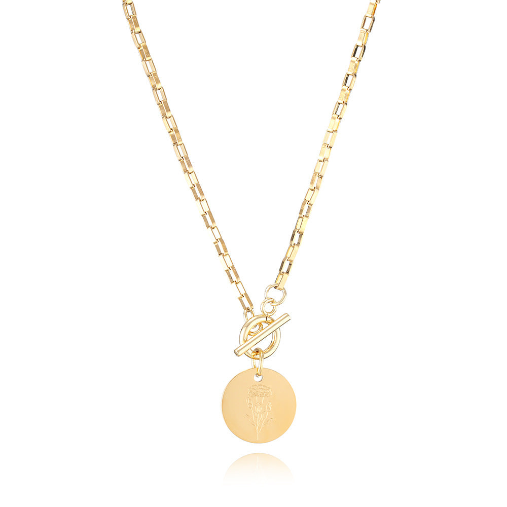 Designed Month Flowers Birthday Gifts Round Pendant Necklaces