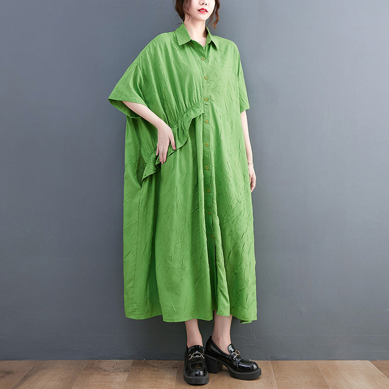 Summer Ruffled Plus Sizes Midi Shirts Dresses-Dresses-Free Shipping at meselling99