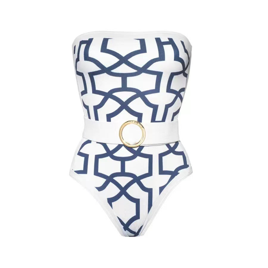 Women's Fashion Print One-Piece Swimsuit with Long Sleeve Cover-Up