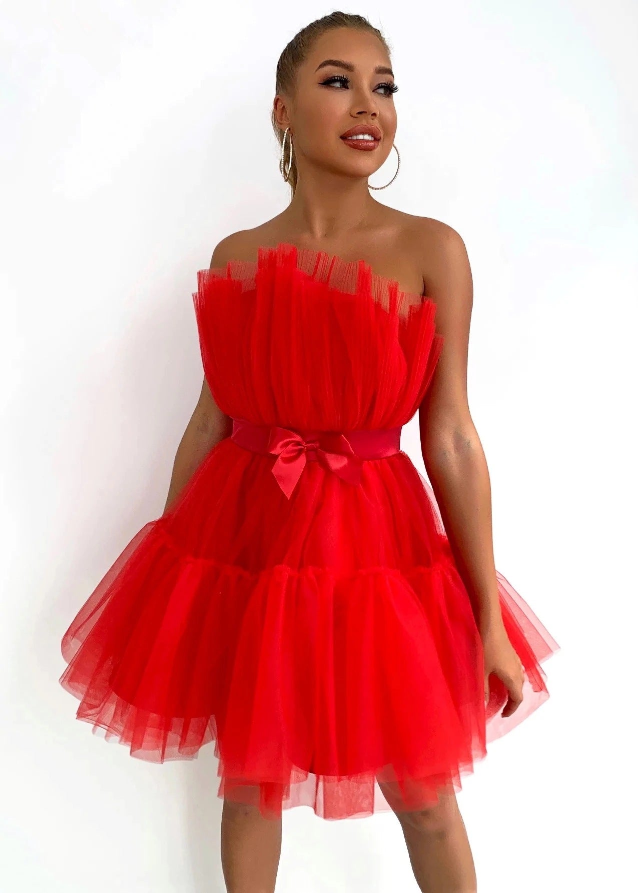 Sexy Strapless Tulle Bowknot Ball Gown Pary Dresses-Dresses-Free Shipping at meselling99