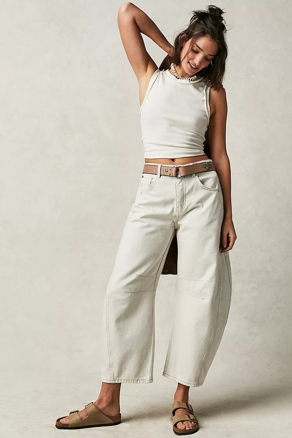 High-Waist Loose Fit Draped Wide Leg Jeans