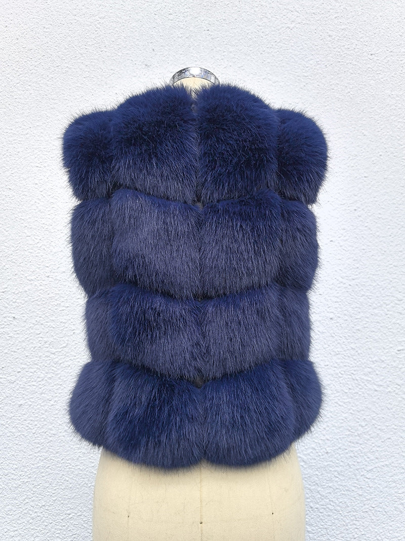 Classic Spliced Short Faux Fox Fur Vest